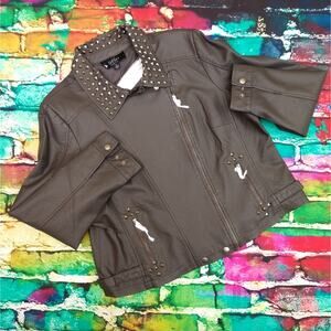 NWT Dash by Kardashian Gray Studded Vegan Leather Jacket size XL